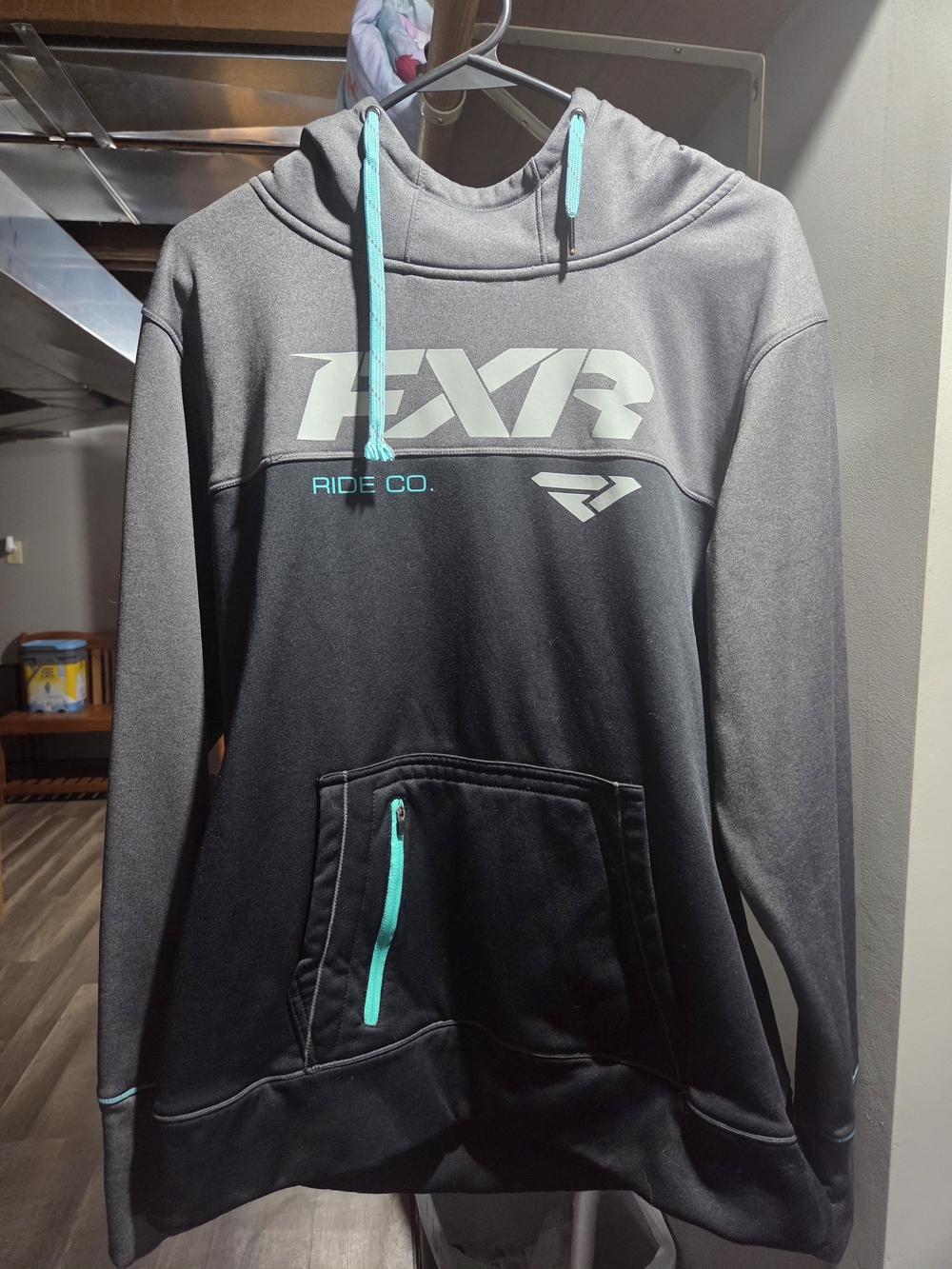 FXR Women's Black Pullover Hoodie with Teal Accents